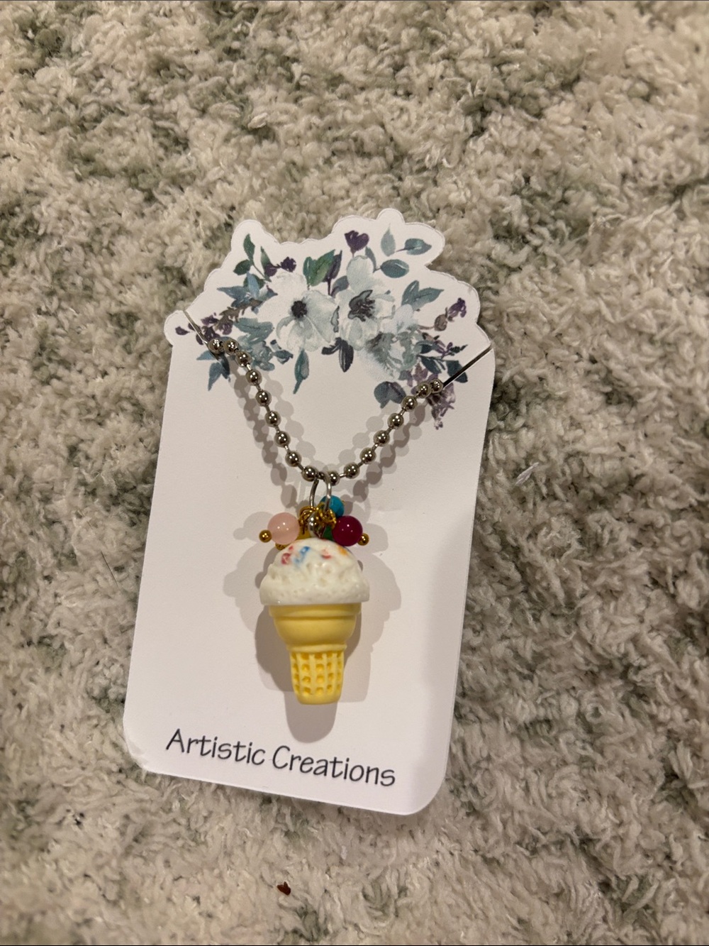 Vanilla Ice Cream Cone with Sprinkles Novelty Necklace NWT Handcrafted 23-24”